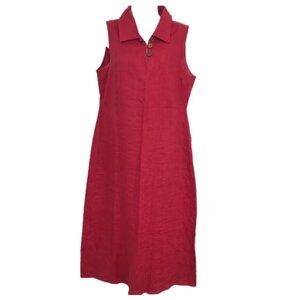 Vintage Red 100% Linen Sleeveless Sheath Maxi Long Dress 10 Collared Willi Wear